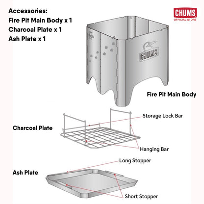 CHUMS Booby Face Folding Fire Pit L / เตาไฟ แคมป์ปิ้ง camping CHUMS ชัมส์ เตาแคมป์ปิ้ง สแตนเลส Stainless ให้ความอบอุ่น